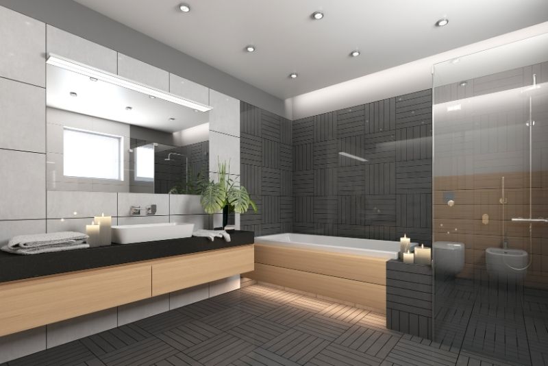 a sleek furnished minimalistic bathroom